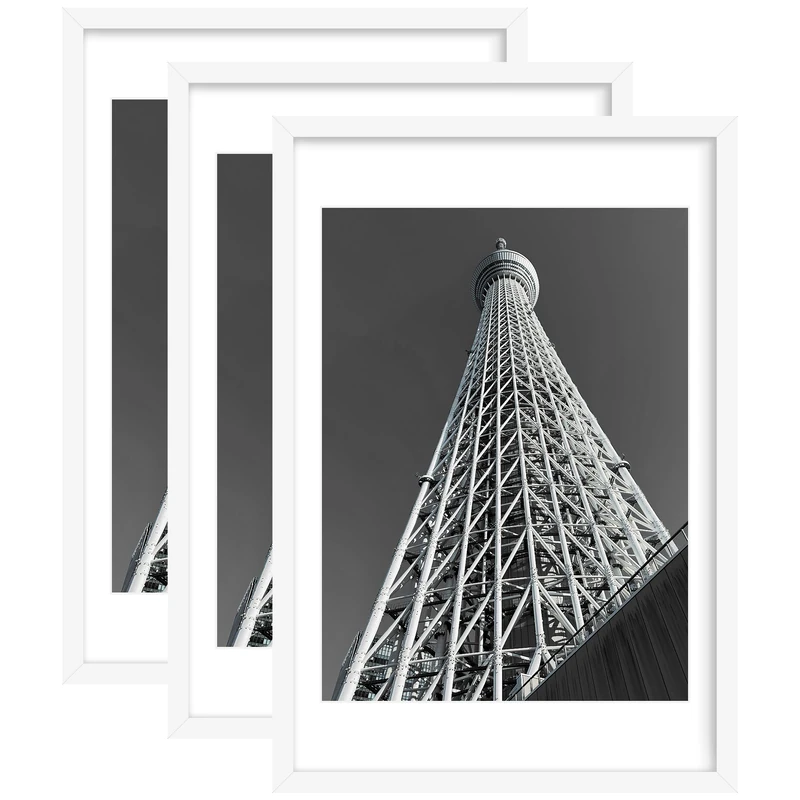 Abtgt 20x30 Frame Set of 3, Display Pictures 18x24 with Mat or 20x30 without Mat, Poster Frame for Vertical & Horizontal Wall Hanging Display, White