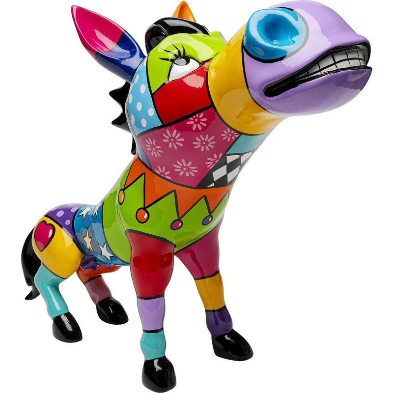 KARE Design Deco Figurine Donkey Patchwork, Multicolor, 54x58x23 cm, Decorative Object, Hand-Painted, Animal Motif for Statement Decor, Living Room, Bedroom