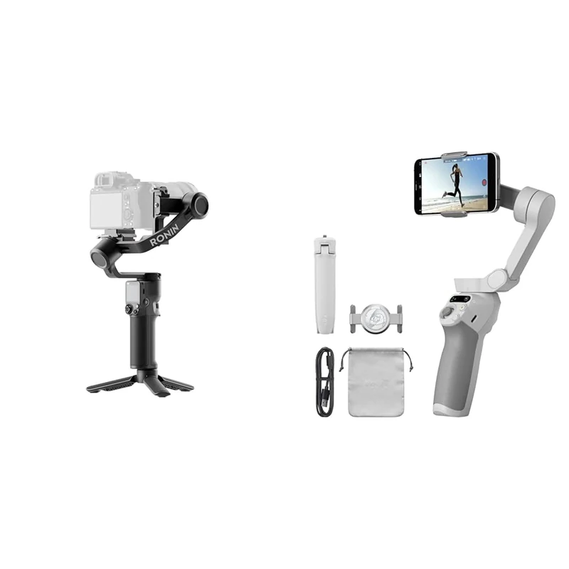 DJI RS 3 Mini, 3-Axis Mirrorless Gimbal Lightweight Stabilizer for Canon/Sony/Panasonic/Niko & OSMO Mobile SE Intelligent Gimbal, 3-Axis Phone Gimbal, Portable and Foldable