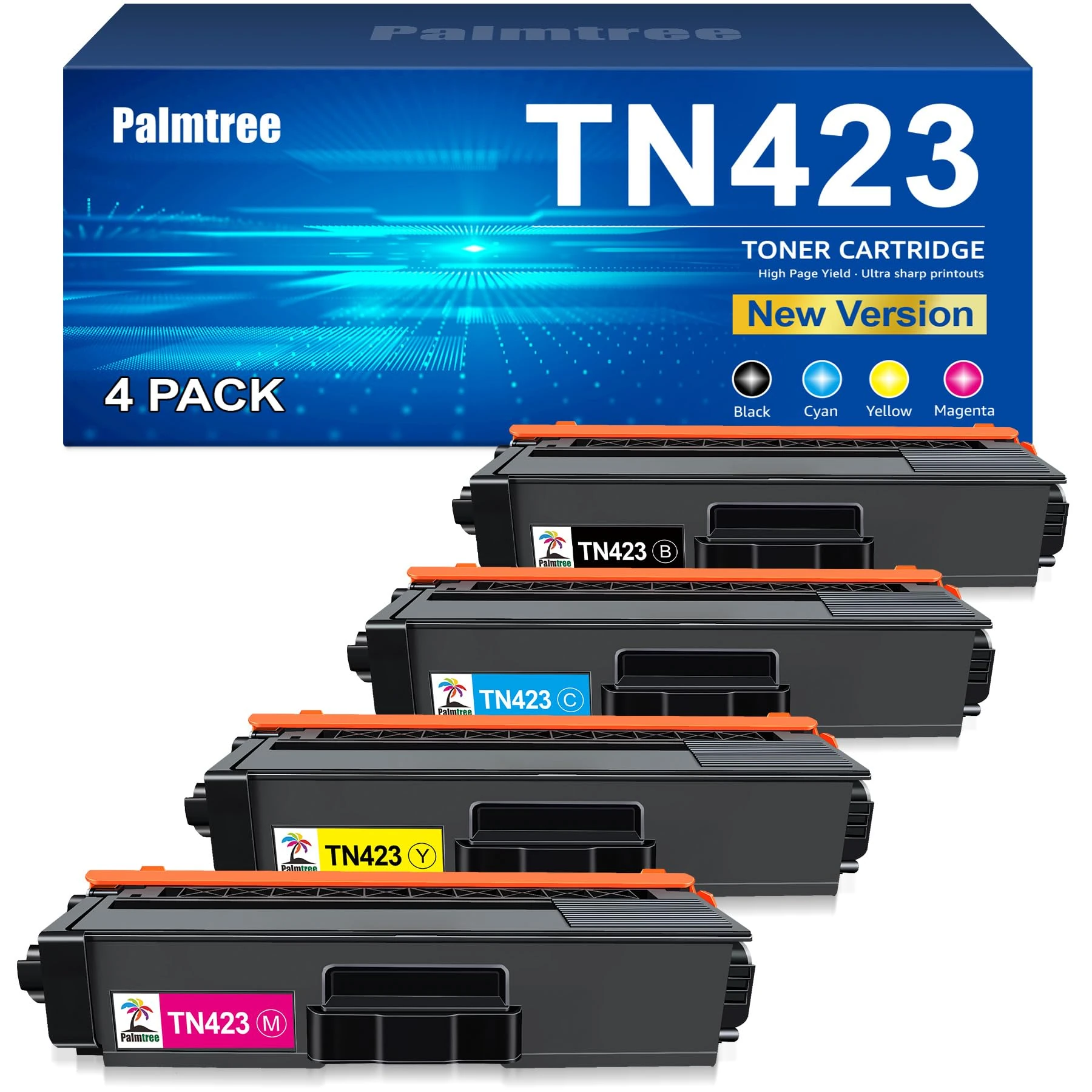 Palmtree TN423 Toner Cartridges Compatible with Brother TN-423 TN-421 TN421 for Brother MFC-L8690CDW MFC-L8900CDW HL-L8260CDW HL-L8360CDW DCP-L8410CDW DCP-L8410CDN (Black Cyan Yellow Magenta, 4-Pack)