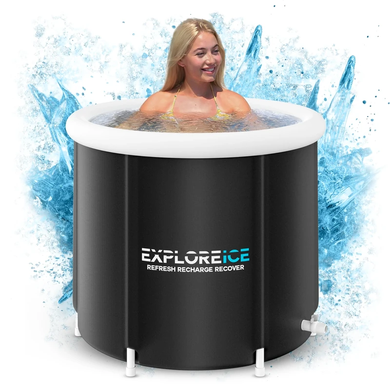 Explore Ice Recovery Pod 2.0 White/Black, Extra Large Cold Tub, Premium Cold Plunge Tub Outdoor, Portable Ice Bath, Ice Barrel Cold Therapy Bath (White/Black)