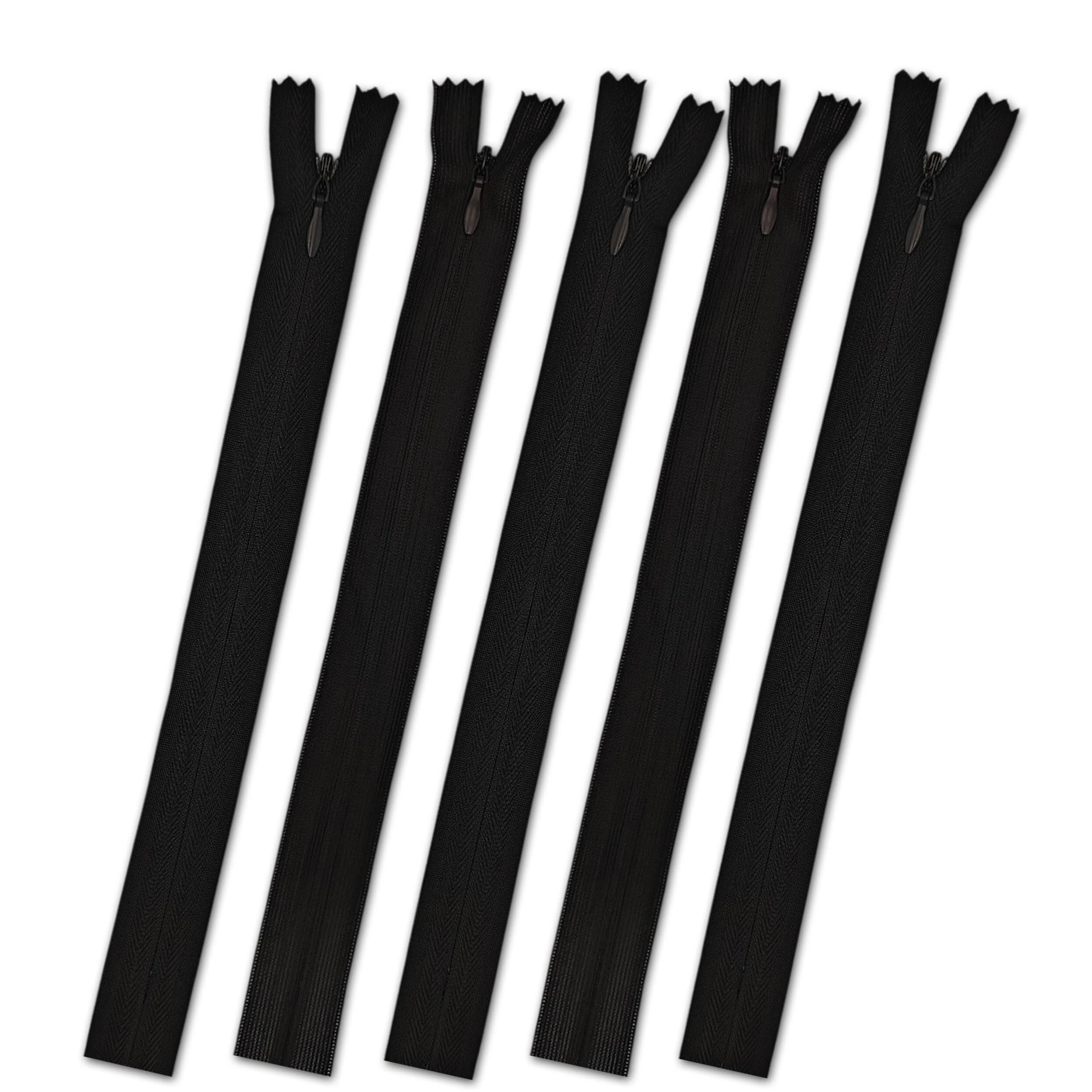 Set of 5 Invisible Zips 10” Black | Closed-End Coil Zip 25cm Long with Single Slider Size #3 | Hidden Nylon Zip for Skirts, Dresses, Trousers DIY Repair, Tailoring | Replacement Zipper