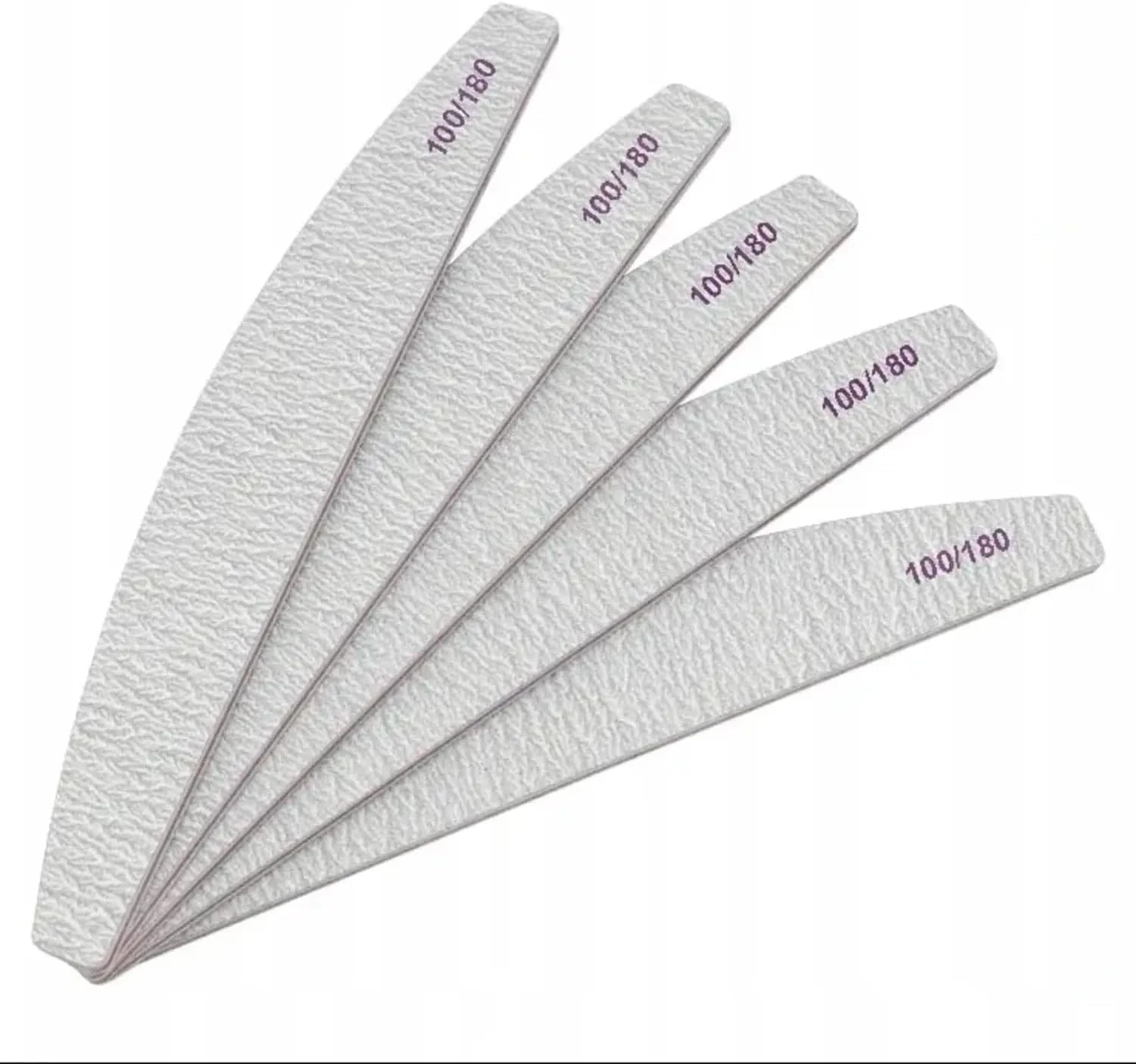 5 Pcs Professional Nail Files - 100/180 Grit, Double-Sided Washable Half-Moon Emery Boards for Nail Shaping, Manicure, and Salon or Home Use