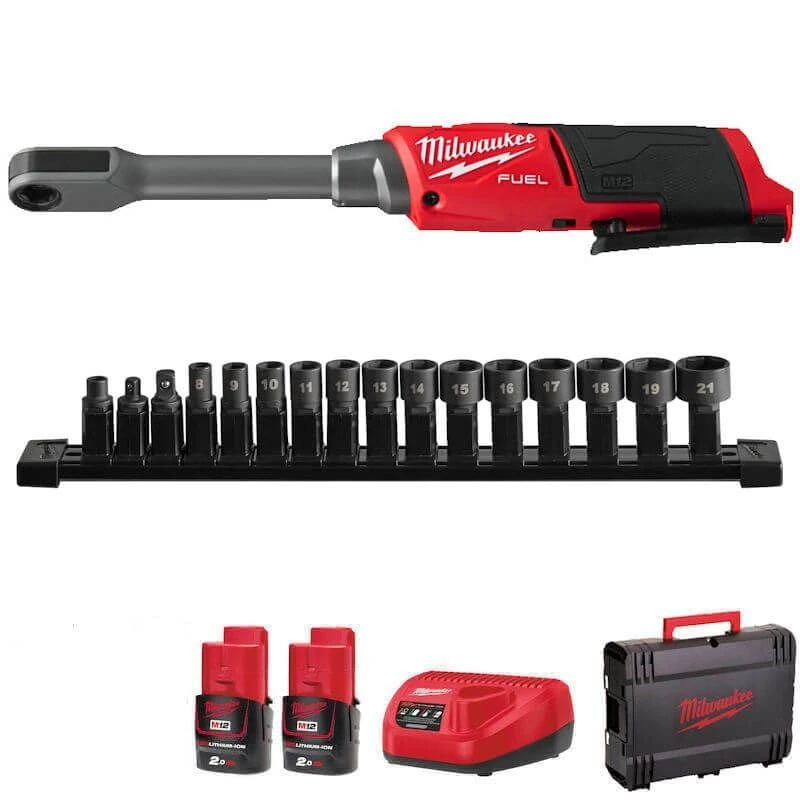milwaukee M12FPTR-202X 12v Fuel Inside Pass Through Ratchet Kit - 2 x 2ah Batteries