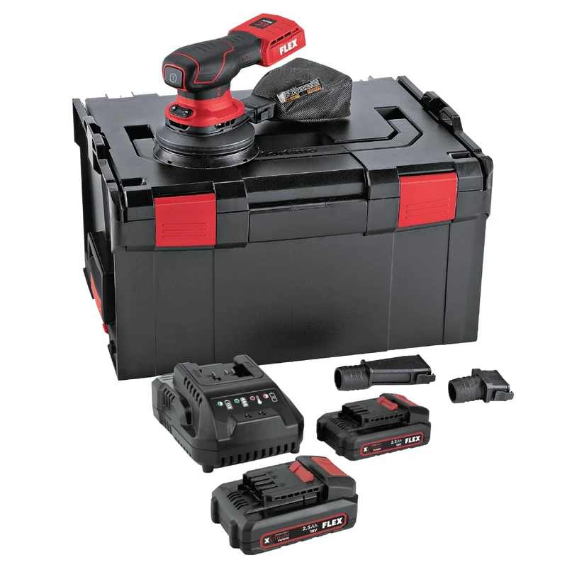FLEX - Brushless 18 V Cordless Random Orbit Sander with Speed Control ORE 2-125 18V - Pad Size 125mm Includes 2 x 2,5Ah Batteries and Charger - 532083 - Work Tools