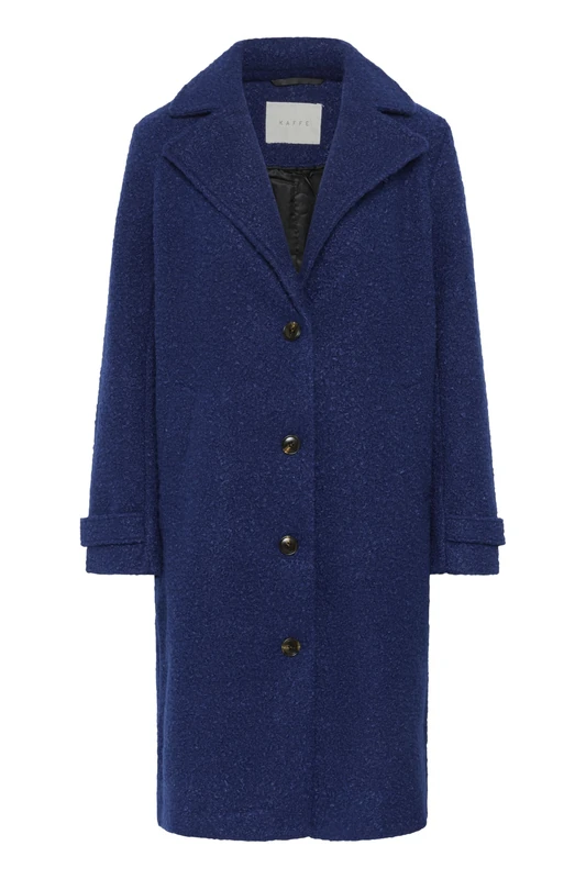 KAFFE Women's Coat Single Breasted Notch Lapel Knee Length Regular Fit, Beacon Blue, 8