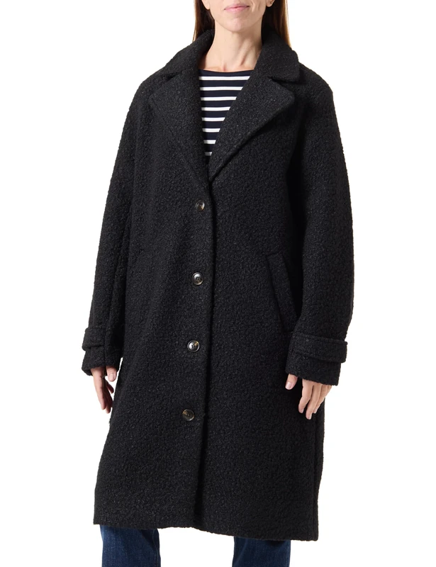 KAFFE Women's Coat Single Breasted Notch Lapel Knee Length Regular Fit, Black Deep, 16