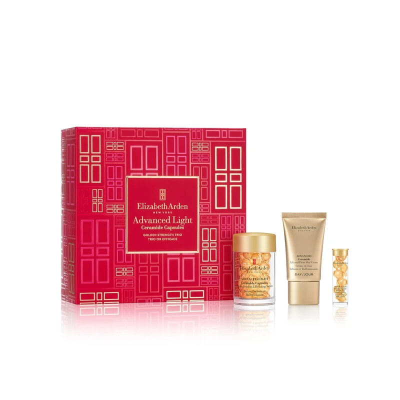 Elizabeth Arden GOLD STRENGTH TRIO Advanced Light Ceramide Capsules 3-Piece Gift Set, anti-aging, firming & strengthening skincare, luxury gifting for women