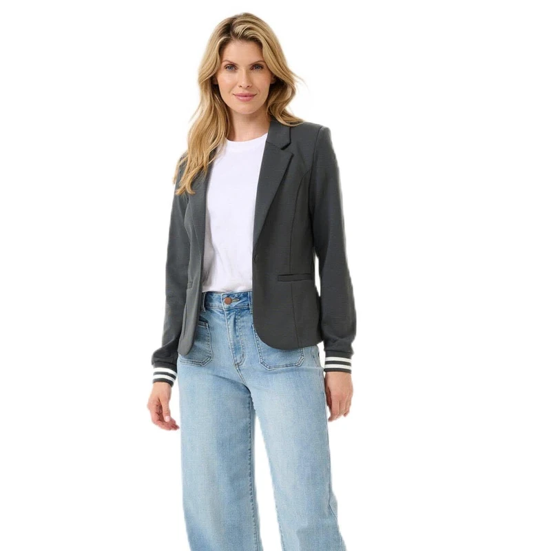 KAFFE Women's Blazer Single Breasted Notch Lapel Slim Fit Rib Knit Cuffs, Black Oyster, S