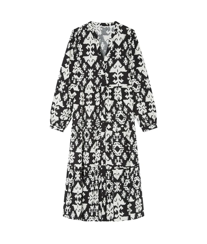 SPRINGFIELD Women's Long Sleeve All-Over Print Midi Shirt Dress (Pack of 1), Black Standard, 10 - Image 1