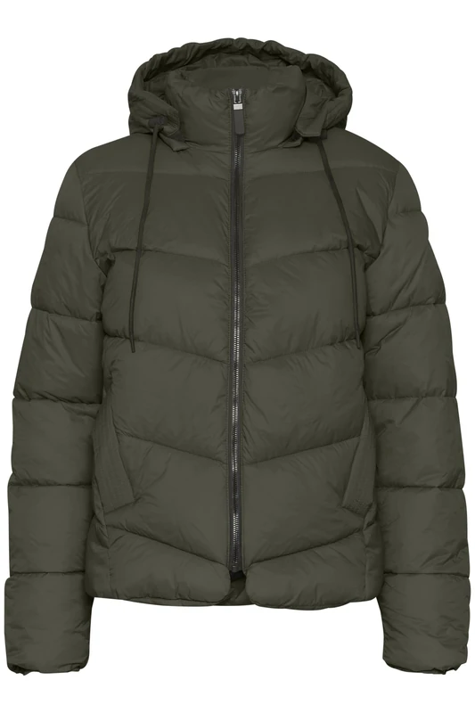 KAFFE Women's Puffer Jacket High Collar Hooded Hip Length Zipper Regular Fit Outerwear, Forest Night, UK 16 - Image 1