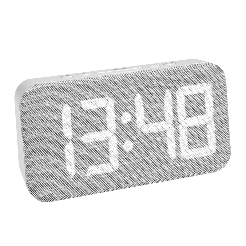TFA Dostmann 60.2042.02 Digital Alarm Clock with 3 Brightness Levels, Fabric Cover, Snooze Function, Includes Date, 3 Alarm Functions (Mon-Fri, Mo-Sat, Mo-Sa, Mo-Sun), Dimmable, Quartz Clock, with USB
