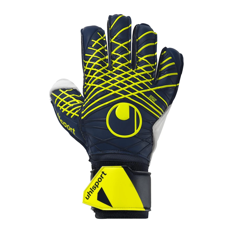 uhlsport Football Goalkeeper Gloves Prediction Soft Flex Frame - Goalkeeper Gloves for Children and Adults with Finger Protection, Navy/White/Neon Yellow, 10.5