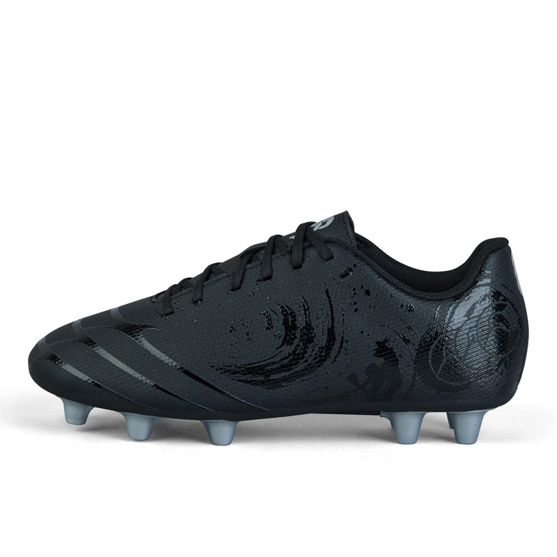 Canterbury Junior Unisex Phoenix Genesis Team Firm Ground Rugby Boots | Hard Surface Traction | Breathable Firm Ground Rugby Boots, Black/Silver Metallic, 2 - Image 1