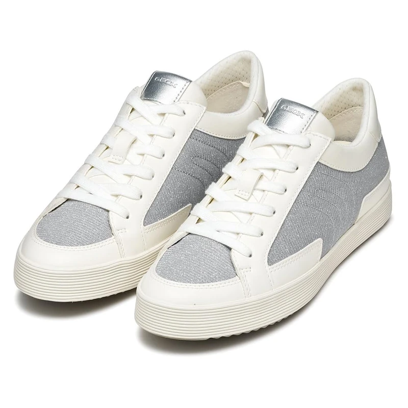 Geox D BLOMIEE B, Women’s Sneaker, Silver/Optic White,
