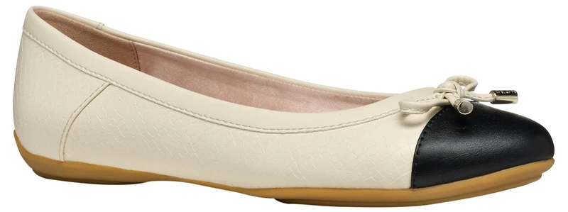 Geox Women's D Charlene C Ballet Flat, Papyrus/Black, 7.5 UK