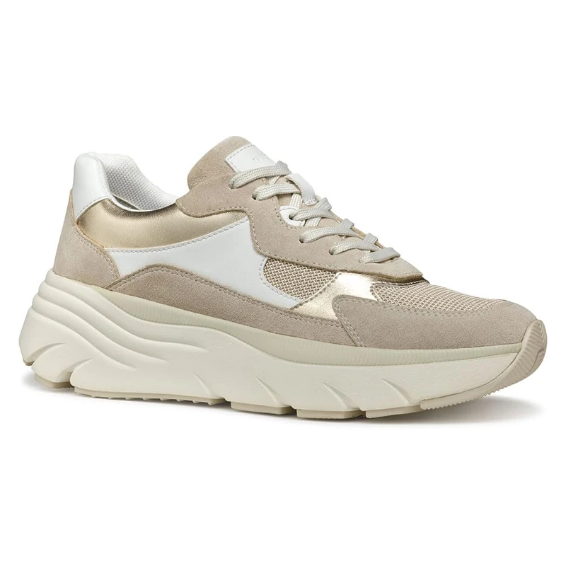 Geox Women's D DIAMANTA B Sneaker, White/Lt Taupe, 7 UK