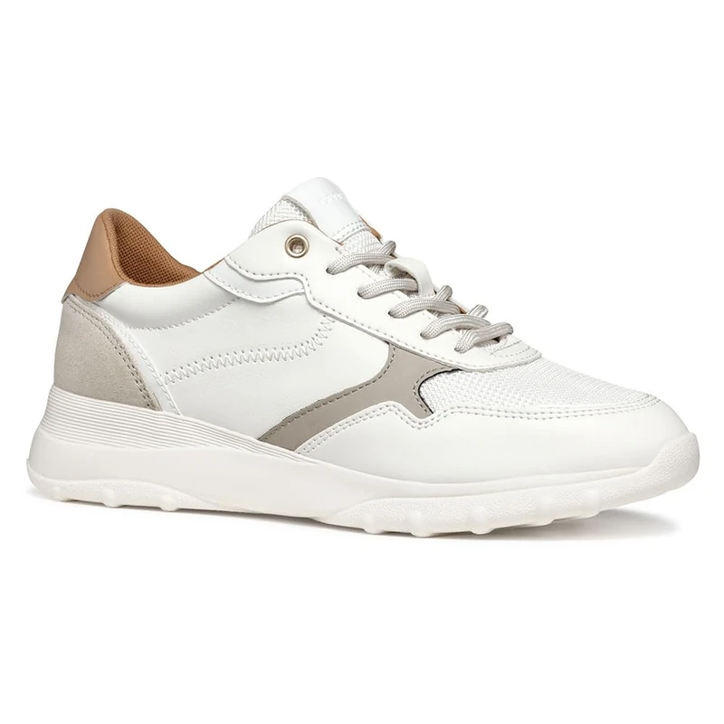 Geox D ALLENIEE A, Women’s Sneaker, Optic White/Lt Taupe,