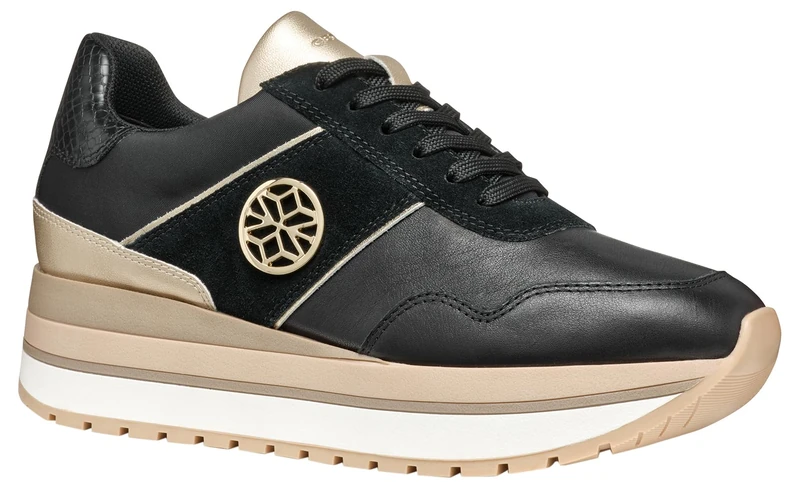 Geox Women's D New KENCY A Sneaker, Black, 5 UK