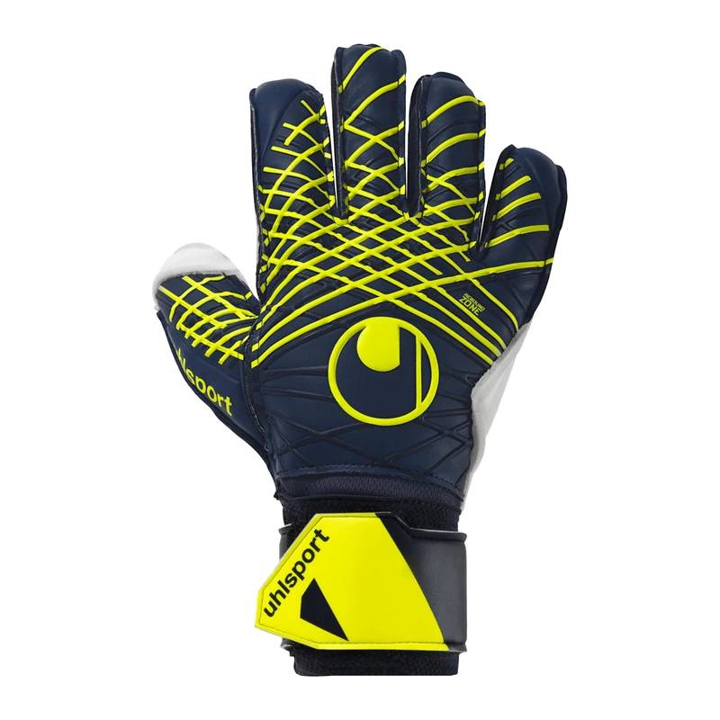 uhlsport Football Goalkeeper Gloves Prediction Soft Flex Frame - Goalkeeper Gloves for Children and Adults with Finger Protection, Navy/White/Neon Yellow, 10