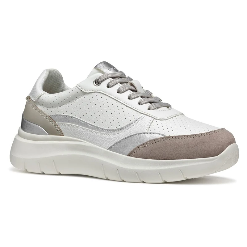 Geox Women's D PLUMMERY B Sneaker, White/Rock, 4 UK