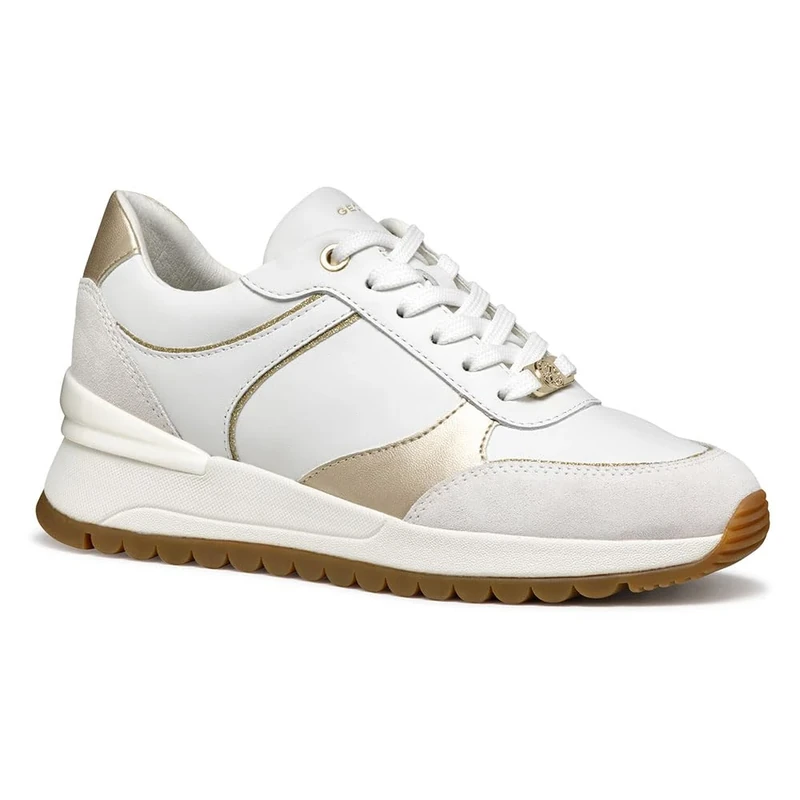 Geox Women's D DESYA A Sneaker, White/Lt Gold, 7.5 UK