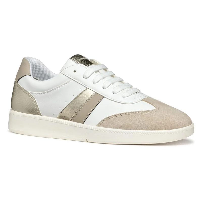 Geox Women's D MELEDA B Sneaker, White/Lt Taupe, 5 UK