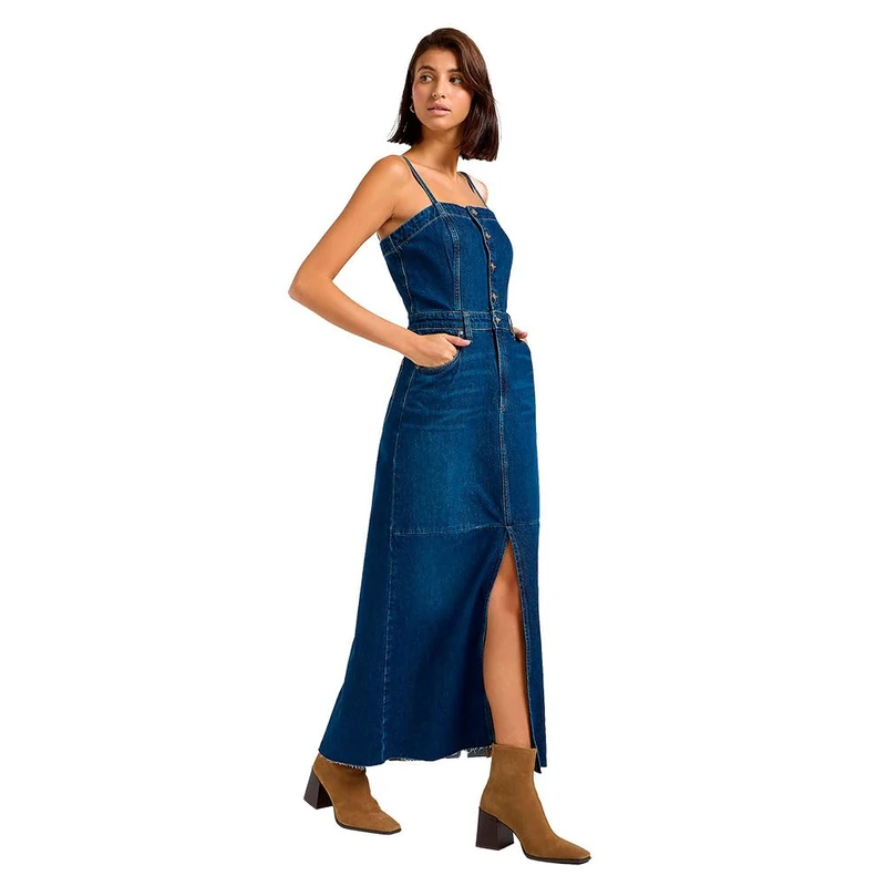 Lee Women's Maxi Denim Dress Casual, Dark Fusion, L
