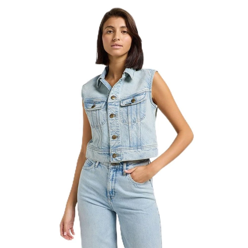 Lee Women's Cropped Rider Vest Jacket, Hint of Rain, XS