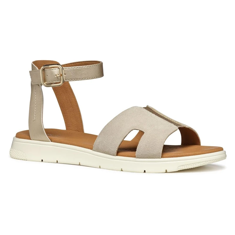 Geox Women's D DANDRA B Flat Sandal, Lt Gold/Lt Taupe, 7 UK