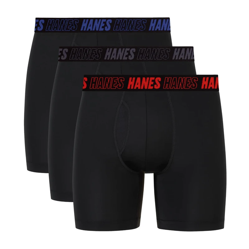 Hanes Men's Moves Performance Boxer Brief, Total Support Pouch, Trunk, and Long, 3-Pack, Black-Regular Leg-3 Pack, XXL (Pack of 3)