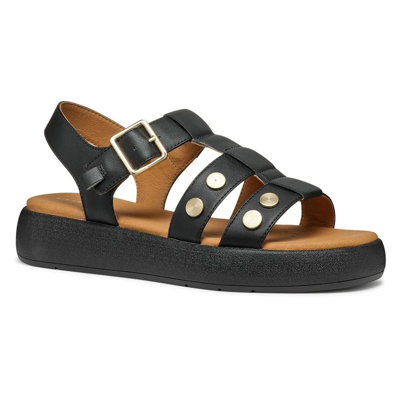 Geox Women's D CAMALEI E Flat Sandal, Black, 6 UK