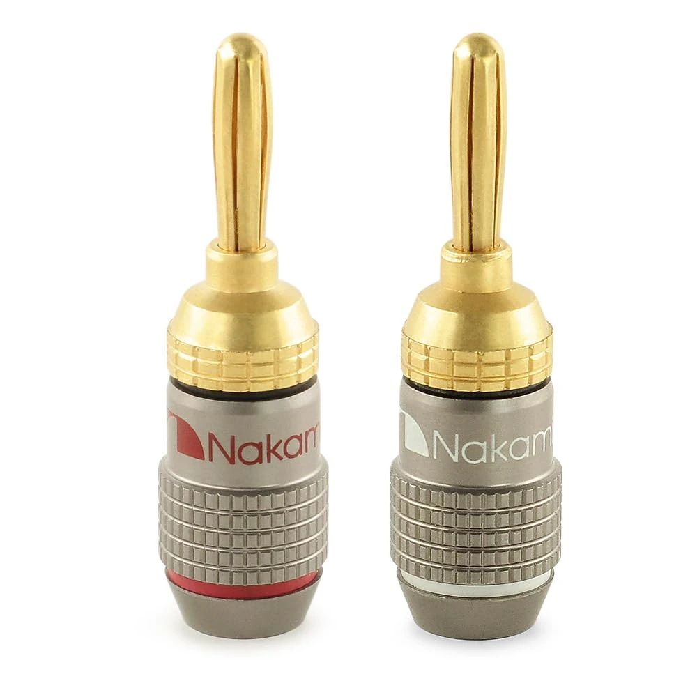 Nakamichi FanLock Excel Series 24k Gold Plated Banana Plug 10 AWG - 18 AWG Gauge Size 4mm for Speakers Amplifier Hi-Fi Stereo Home Theatre Radio Audio Wire Cable Quick Connector 2 Pcs (1-Pair)