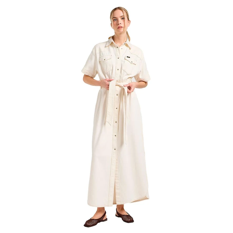 Lee Women's Ss Maxi Western Dress Casual, Ecru, L