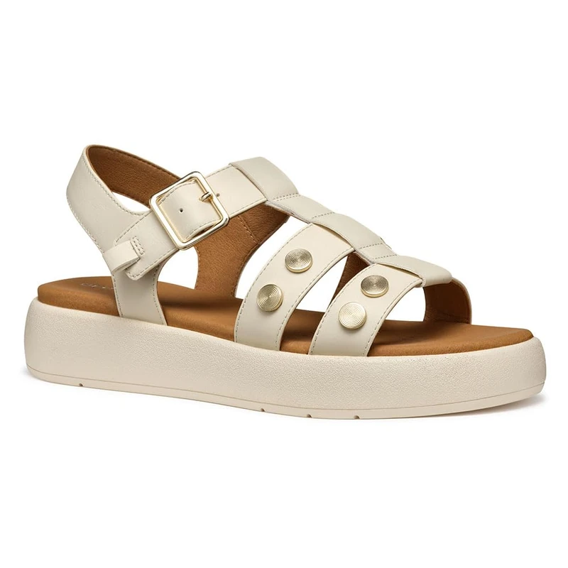 Geox Women's D CAMALEI E Flat Sandal, Papyrus, 7.5 UK