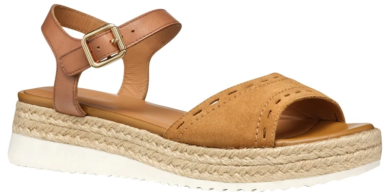 Geox Women's D EOLIE B Flat Sandal, Cognac, 7.5 UK