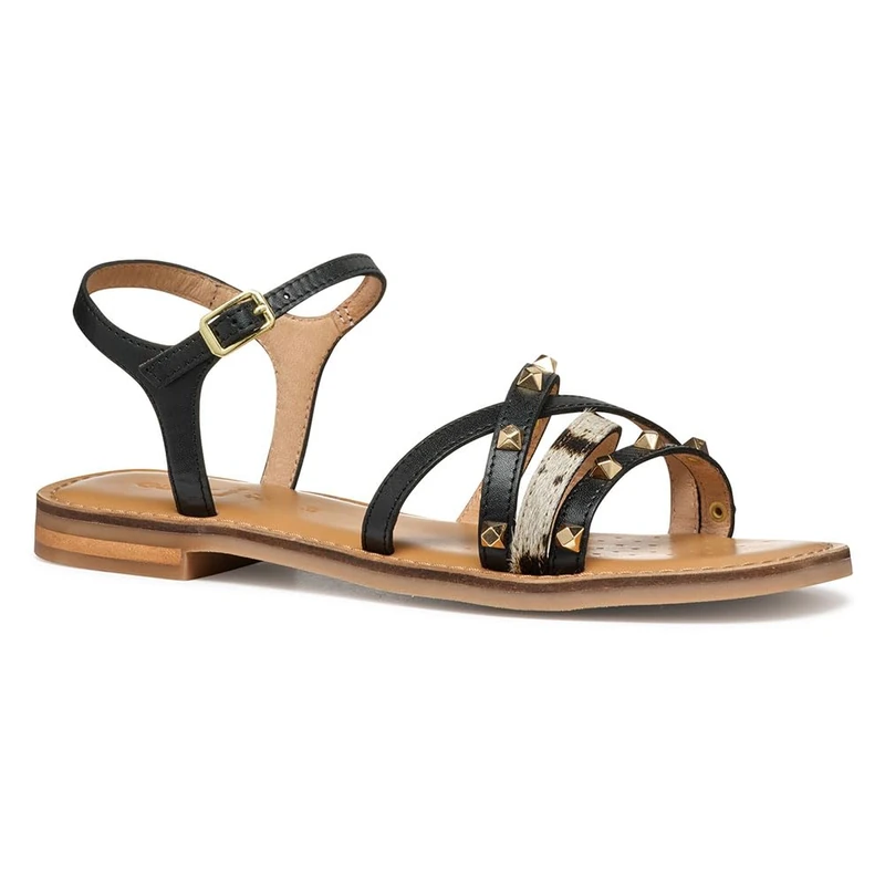 Geox Women's D MADDALUSIAC D Slide Sandal, Black/White, 4.5 UK