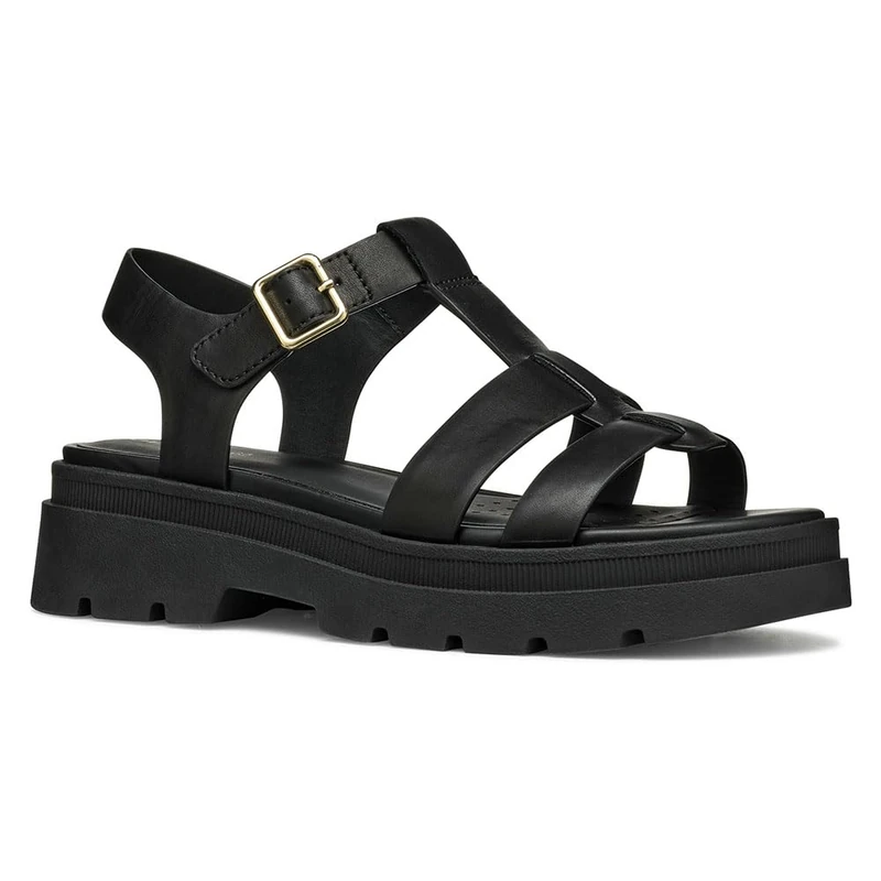 Geox D ADACTER S B, Women’s Flat Sandal, Black,