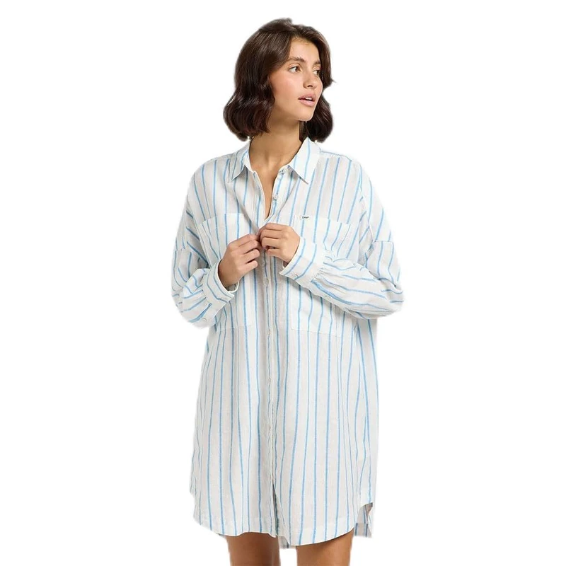Lee Women's Relaxed Shirt Dress Casual, Stream Blue Stripe, S