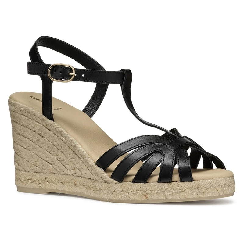 Geox Women's D GELSA A Wedge Sandal, Black, 7 UK