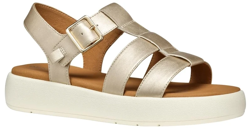 Geox Women's D CAMALEI B Flat Sandal, Lt Gold, 7.5 UK