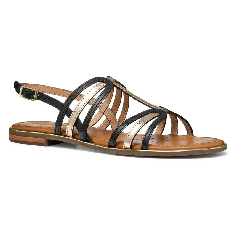 Geox Women's D Sozy Plus C Slide Sandal, Black/Lt Gold, 4 UK