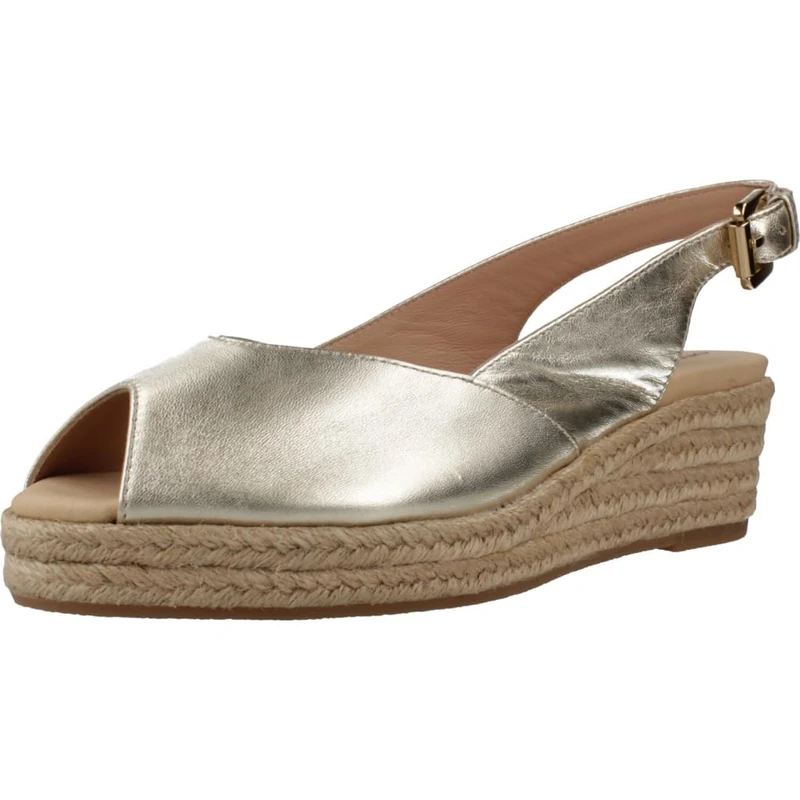 Geox Women's D IBERIDE A Wedge Sandal, Lt Gold, 7.5 UK