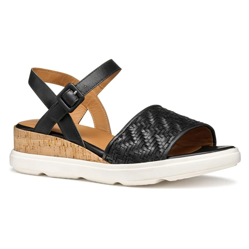 Geox Women's D PISA B Wedge Sandal, Black, 6 UK