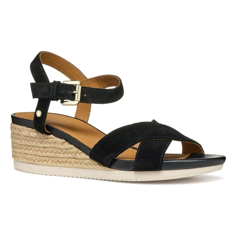 Geox Women's D ISCHIA CORDA B Wedge Sandal, Black, 4.5 UK