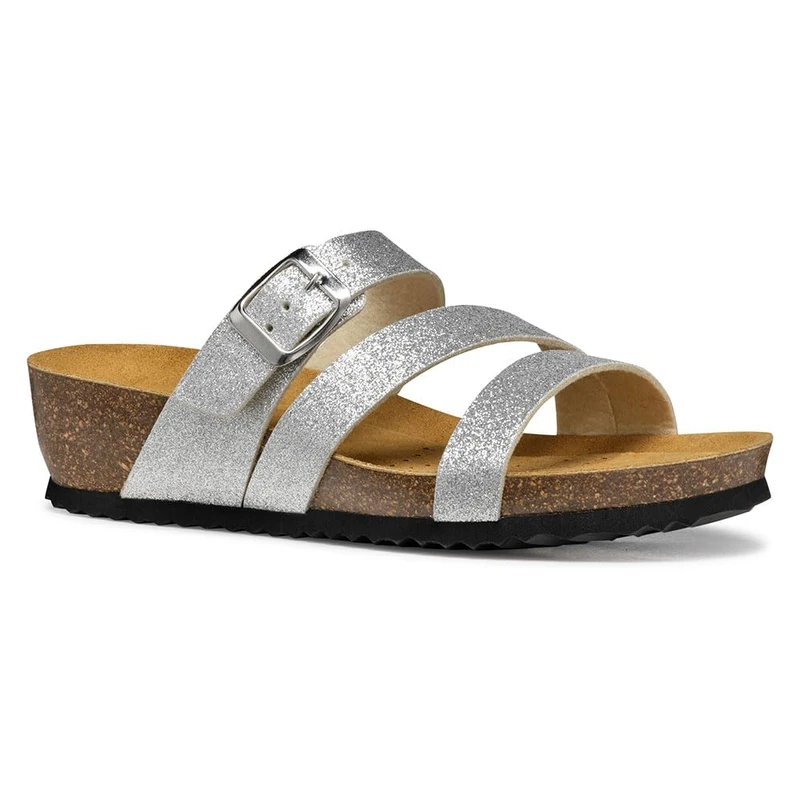 Geox Women's D NEW STHELLAE A Flat Sandal, Silver, 4 UK