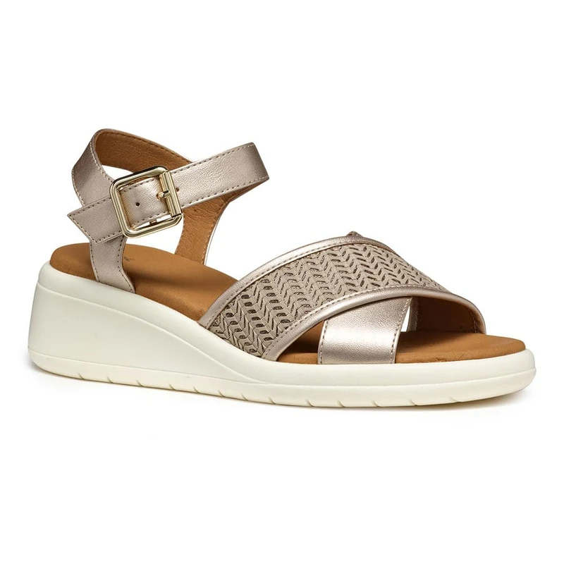 Geox Women's D MELICONIA G Wedge Sandal, Champagne/Skin, 5 UK