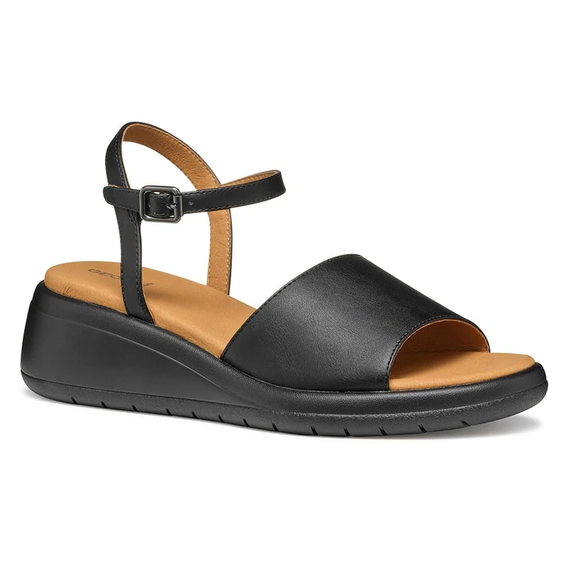 Geox Women's D MELICONIA A Wedge Sandal, Black, 5 UK