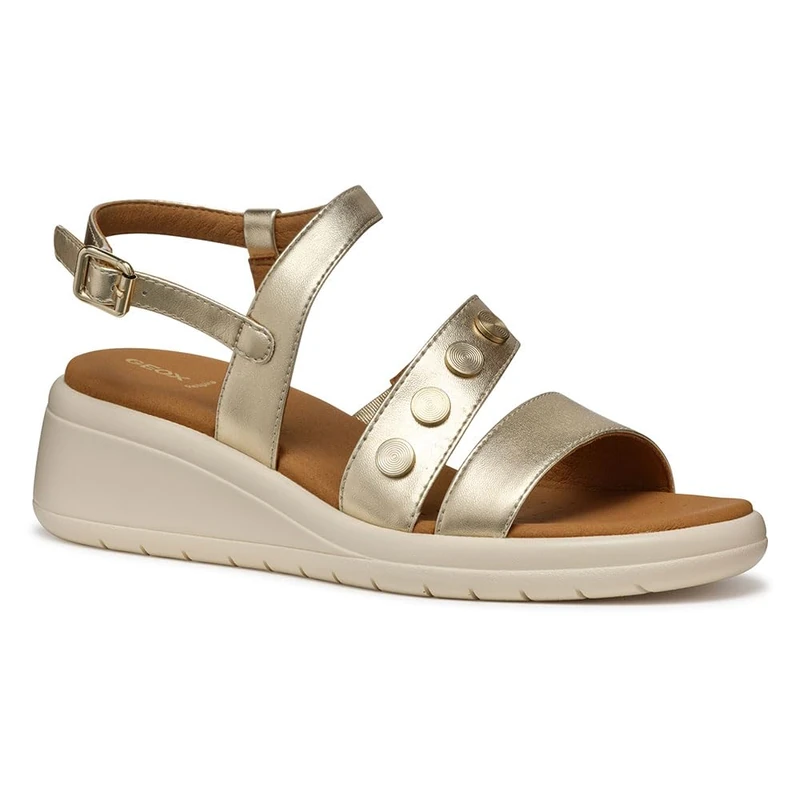 Geox Women's D MELICONIA F Wedge Sandal, Lt Gold, 7.5 UK