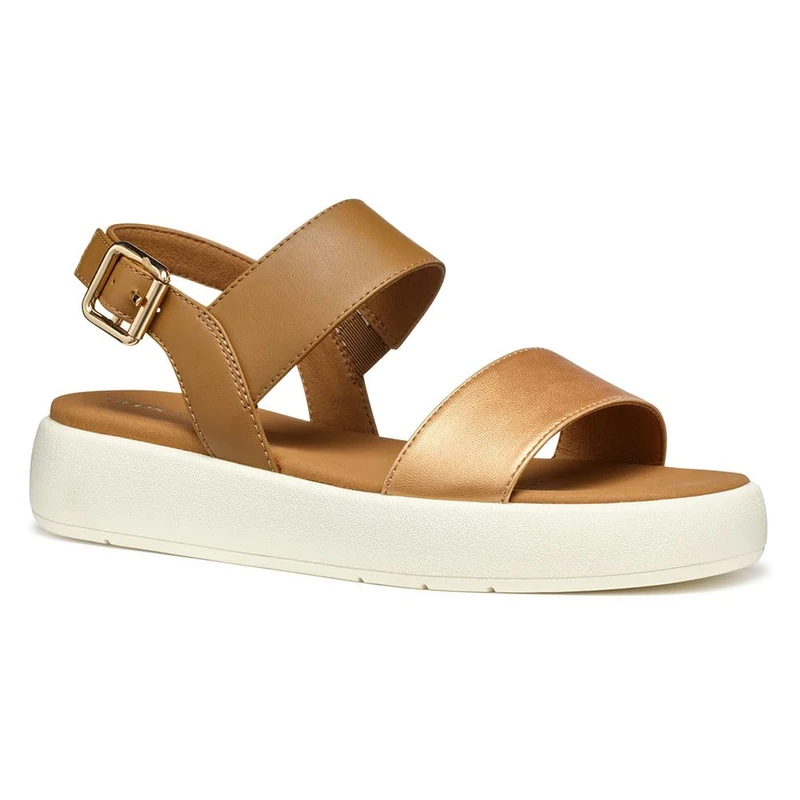 Geox Women's D CAMALEI A Flat Sandal, Lt Bronze/Camel, 6 UK